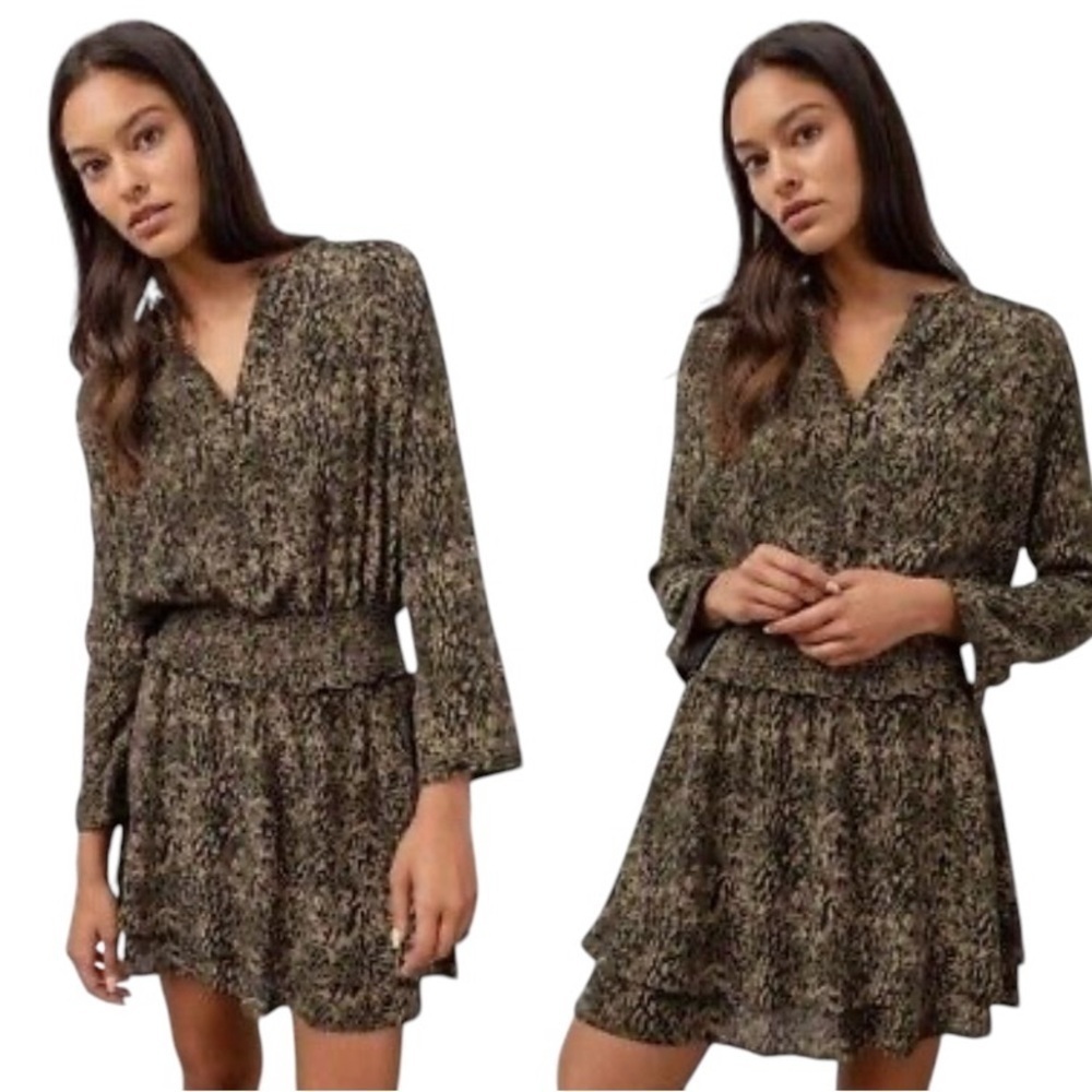 Rails Jasmine Olive Static Printed V Neck Smocked… - image 1